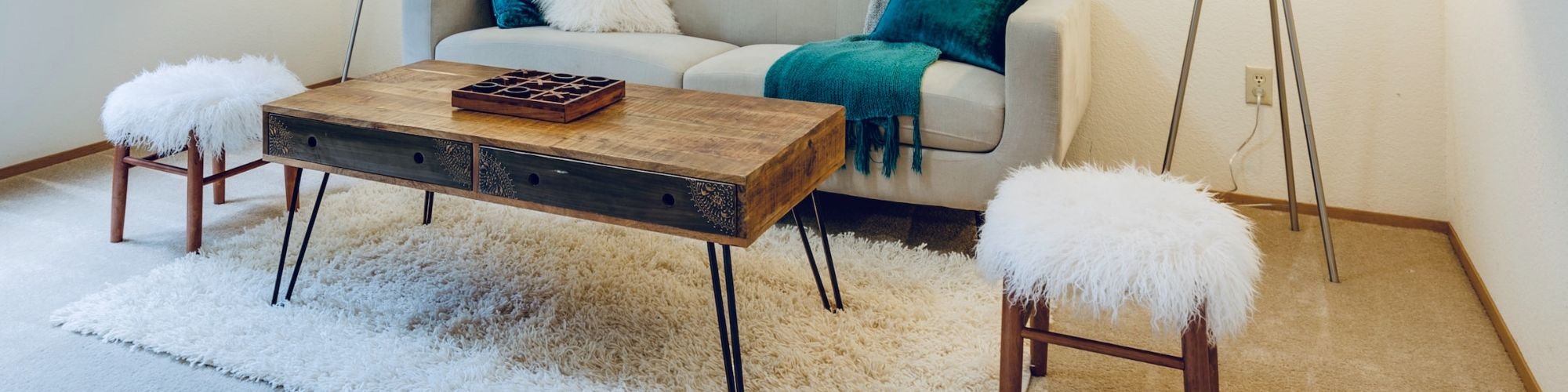 Clean living room floor with modern area rug.